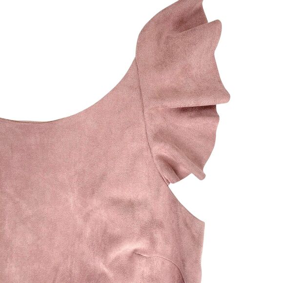 NWT Faux Suede Low-Back Ruffle Shift Dress Blush Pink Sexy Coquette Y2K Sawyer L - Picture 3 of 13